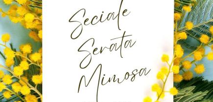 Invito alla Serata Mimosa, 8 marzo 2025, con fiori gialli.